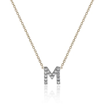 9ct Yellow Gold 0.07ct Diamond 'M' Initial Pendant