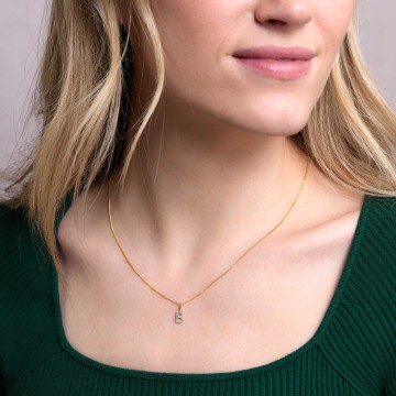 9ct Yellow Gold Round Brilliant 0.07ct Diamond Initial B Pendant