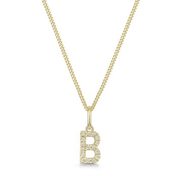 9ct Yellow Gold Round Brilliant 0.07ct Diamond Initial B Pendant