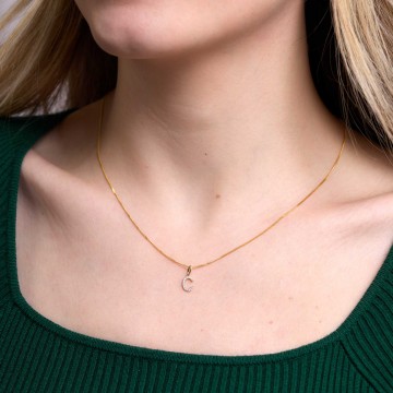 9ct Yellow Gold Round Brilliant 0.05ct Diamond Initial C Pendant