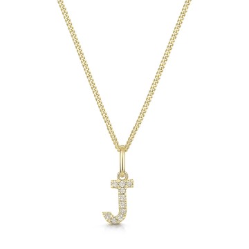 9ct Yellow Gold Round Brilliant 0.05ct Diamond Initial J Pendant