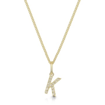 9ct Yellow Gold Round Brilliant 0.05ct Diamond Initial K Pendant