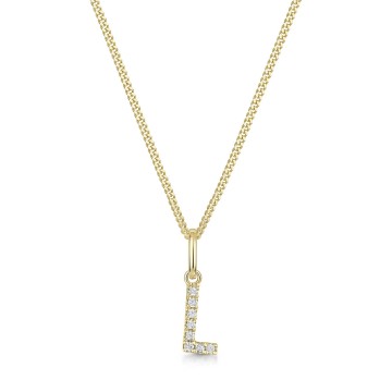 9ct Yellow Gold Round Brilliant 0.04ct Diamond Initial L Pendant