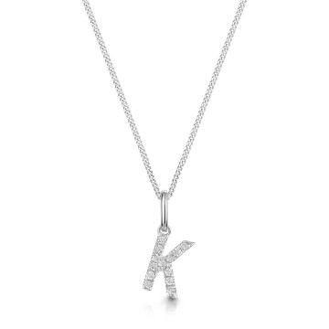 9ct White Gold Round Brilliant 0.06ct Diamond Initial K Pendant