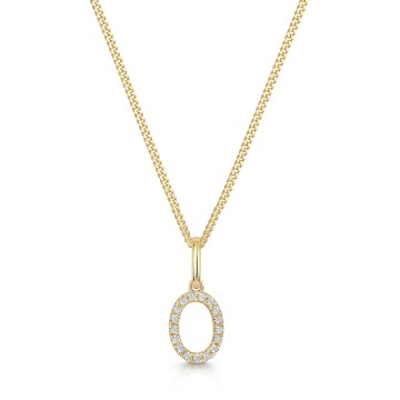 9ct Yellow Gold Round Brilliant 0.05ct Diamond Initial O Pendant