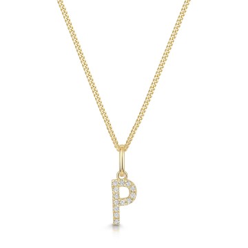 9ct Yellow Gold Round Brilliant 0.05ct Diamond Initial P Pendant