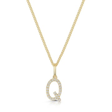 9ct Yellow Gold Round Brilliant 0.07ct Diamond Initial Q Pendant