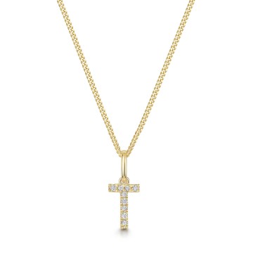 9ct Yellow Gold Round Brilliant 0.04ct Diamond Initial T Pendant