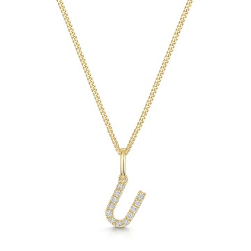 9ct Yellow Gold Round Brilliant 0.06ct Diamond Initial U Pendant