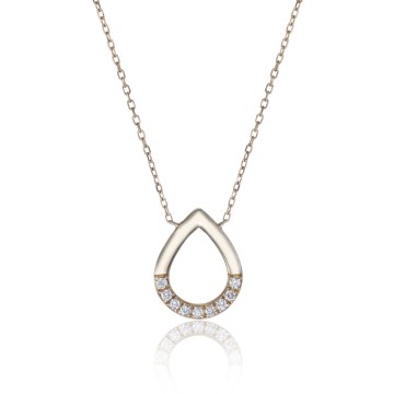 9ct Yellow Gold Round Brilliant Cut Pear Shape 0.05ct Diamond Necklet