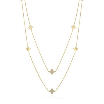 9ct Yellow Gold Round Brilliant 0.60ct Diamond Stationed Flower Necklet