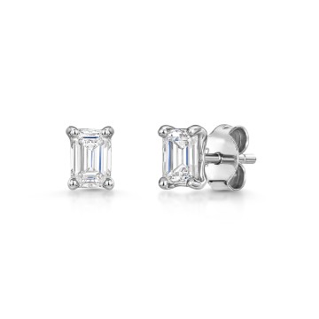 18ct White Gold Emerald Cut 1.00ct Diamond Earrings