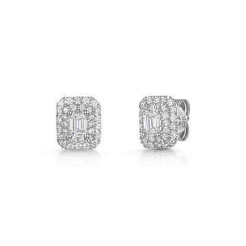 18ct White Gold 0.75ct Double Halo Emerald Cut Diamond Earrings