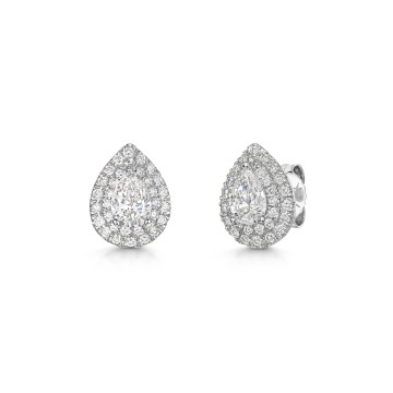 18ct White Gold 0.70ct Double Halo Pear Diamond Earrings