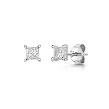 18ct White Gold Princess Cut 0.50ct Diamond Solitaire Earrings