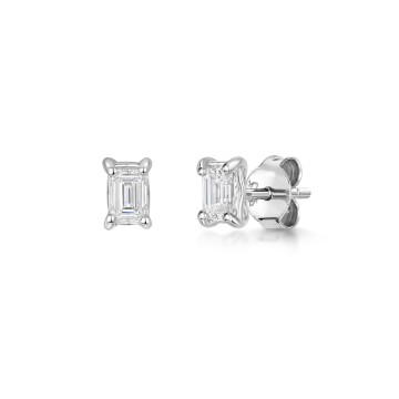 18ct White Gold 0.60ct Emerald Cut Diamond 4 Claw Solitaire Earrings