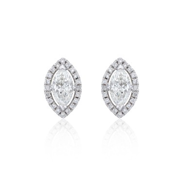 18ct White Gold Marquise Cut 1.80ct Diamond Halo Stud Earrings