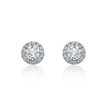 18ct White Gold Brilliant Cut 0.70ct Diamond Halo Stud Earrings
