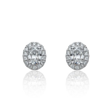 18ct White Gold Oval Cut 0.70ct Diamond Halo Stud Earrings