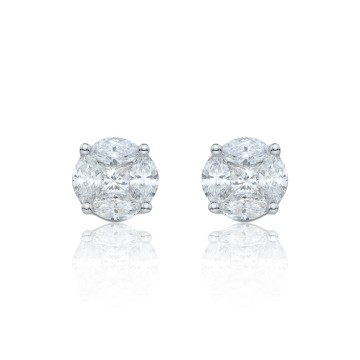18ct White Gold Marquise And Princess Cut 0.83ct Diamond Cluster Earrings