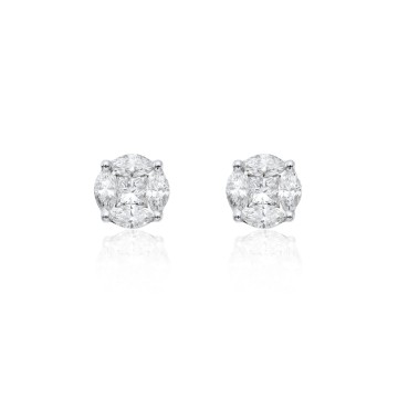 18ct White Gold Marquise And Princess Cut 1.00ct Diamond Cluster Earrings 1