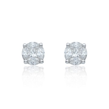 18ct White Gold Marquise And Princess Cut 2.14ct Diamond Cluster Earrings