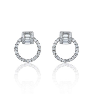 18ct White Gold Baguette & Brilliant Cut 0.63ct Diamond Circle Earrings 1