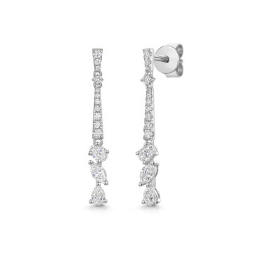 18ct White Gold Mix Cut Diamond 0.77ct Drop Earrings