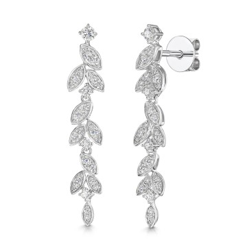 18ct White Gold Round Brilliant 0.75ct Diamond Leaf Cluster Drop Earrings - Exclusive to CH
