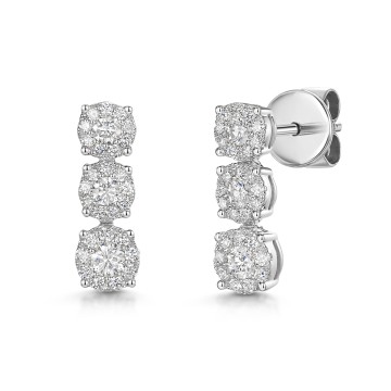 18ct White Gold Round Brilliant 0.65ct Diamond Triple Cluster Drop Earrings