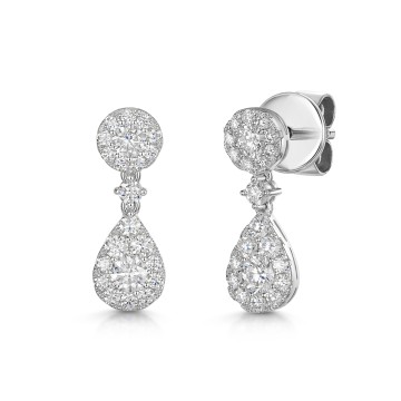 18ct White Gold Round Brilliant 1.45ct Diamond Pear Shaped Drop Earrings