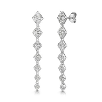 18ct White Gold Round Brilliant 1.50ct Diamond Cluster Drop Earrings - Exclusive to CH