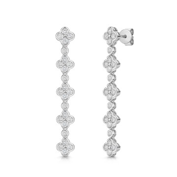 18ct White Gold Round Brilliant 1.50ct Diamond Clover Shape Drop Earrings