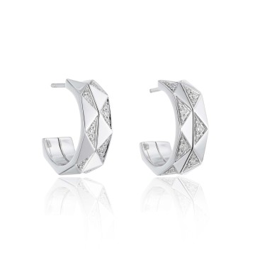 18ct White Gold Round Brilliant 0.18ct Diamond Geometric Hoop Earrings 