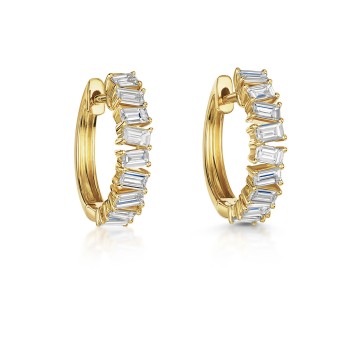 18ct Yellow Gold Emerald Cut 1.01ct Diamond Hoop Earrings