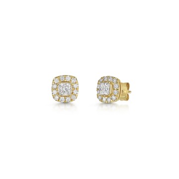 18ct Yellow Gold Princess Cut 1.00ct Diamond Halo Earrings