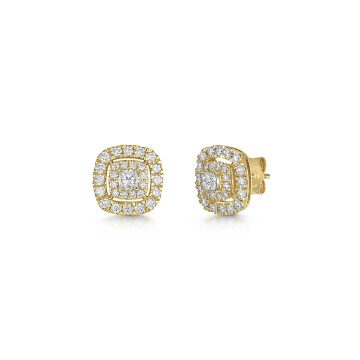 18ct Yellow Gold Princess Cut 1.00ct Diamond Double Halo Earrings