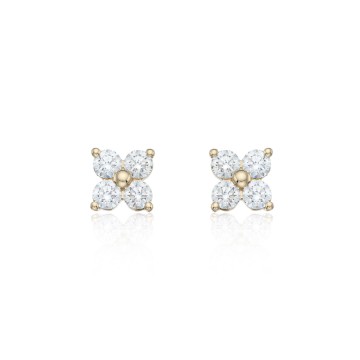 18ct Yellow Gold 0.80ct Round Brilliant Flower Cluster Diamond Earrings