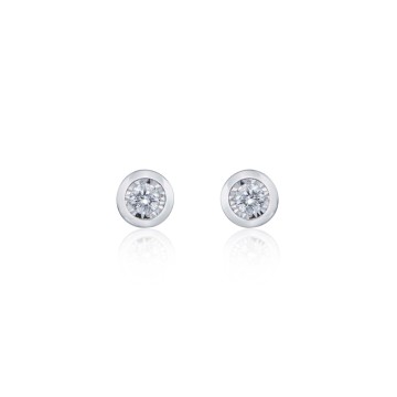 9ct White Gold Round Brilliant 0.06ct Diamond Bezel Set Earrings