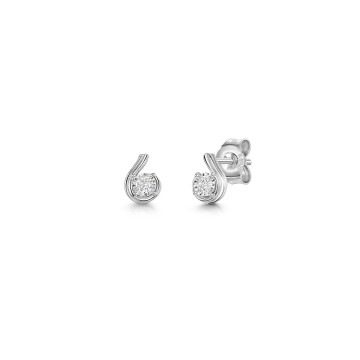 9ct White Gold Round Brilliant 0.08ct Diamond Curve Earrings