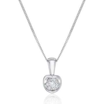 9ct White Gold Brilliant Cut 0.05ct Diamond Cluster Pendant