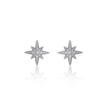 9ct White Gold Brilliant Cut Diamond 0.17ct Pave Star Earrings  1