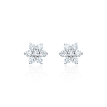 9ct White Gold 0.51ct Round Brilliant Flower Diamond Cluster Earrings