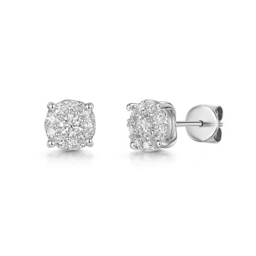 9ct White Gold Round Brilliant 0.40ct Diamond Illusion Style 4 Claw Earrings