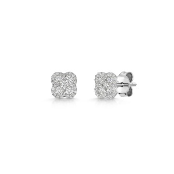 9ct White Gold Round Brilliant 0.75ct Diamond Cluster Earrings