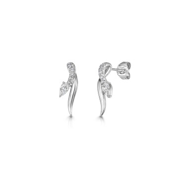 9ct White Gold Pear Shape & Round Brilliant Cut 0.33ct Diamond Twist Drop Earrings
