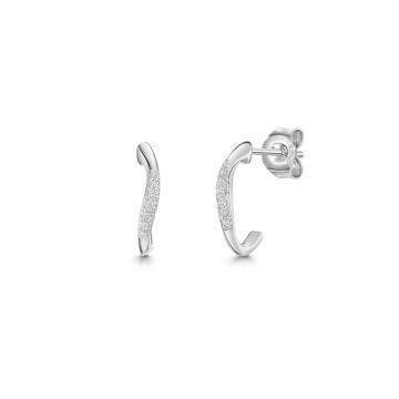 9ct White Gold Round Brilliant 0.05ct Diamond Wave Hoop Earrings