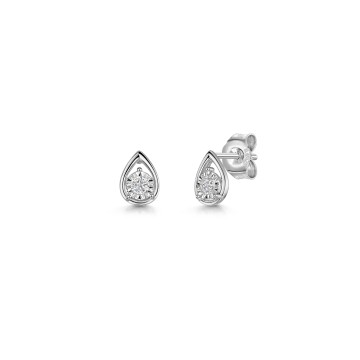 9ct White Gold Round Brilliant 0.09ct Diamond Pear Stud Earrings