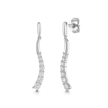 9ct White Gold Round Brilliant 0.50ct Diamond Wave Drop Earrings