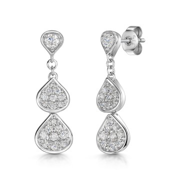 9ct White Gold 1.00ct Diamond Cluster Drop Earrings